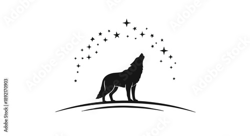 Mystical wolf silhouette howling at a starry night sky