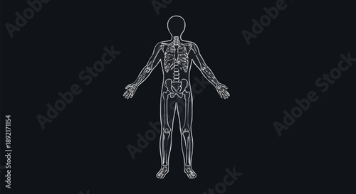 Human Anatomy Skeleton and Organs Wireframe Illustration.