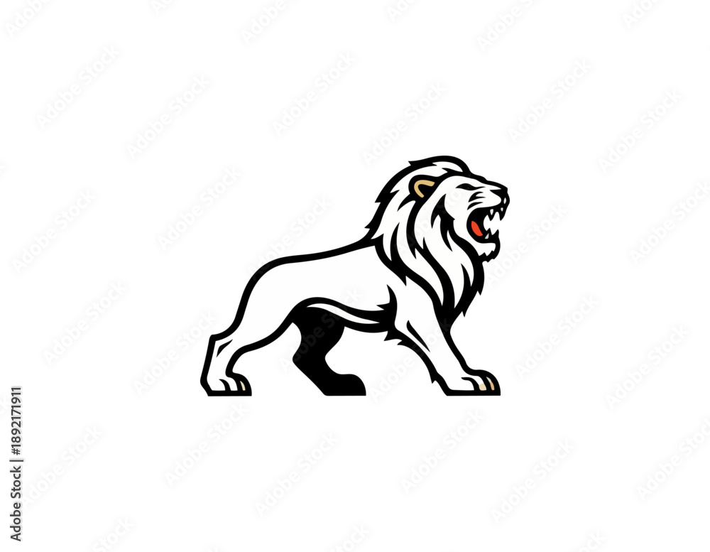 Fototapeta premium Roaring lion silhouette emblem on black background