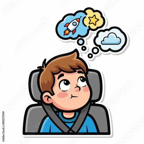 A boy in a car seat dreaming