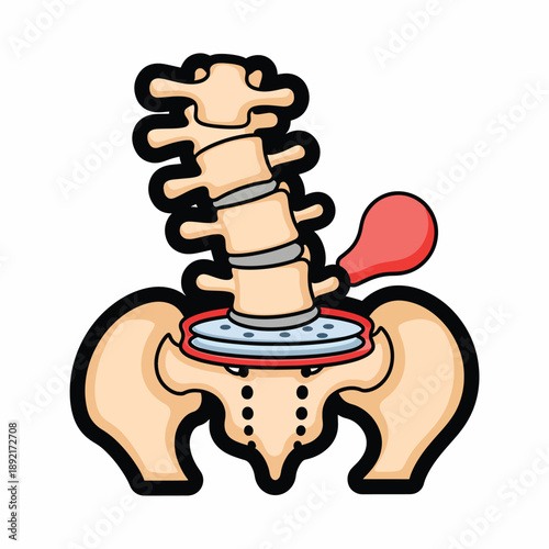 A cartoon illustration of a spine and pelvis