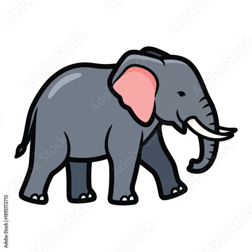 A cartoon elephant with gray skin and a pink ear