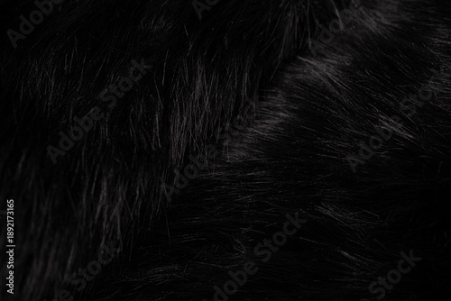 Bilde på lerret Luxurious deep black fluffy fur texture close up background provides abstract so