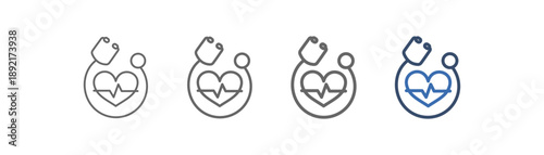 

outline icon set cardiology with heart rate detection tool design