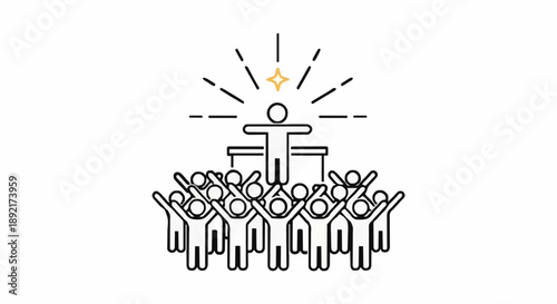 Leader Standing Tall Above Crowd Celebrating Success.