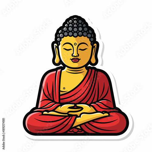 A cartoon Buddha in red robe meditating