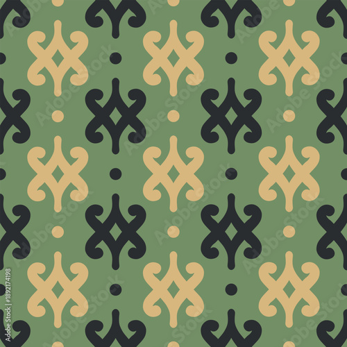 Seamless Central Asian ethnic ornament pattern with camel track zoomorphic motifs in earthy colors