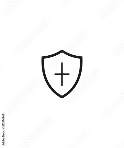 Shield icon with plus sign for security and protection