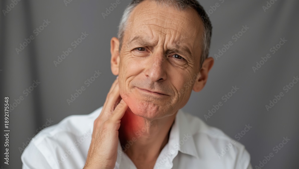 Obraz premium Image of elderly man experiencing neck gland pain.png
