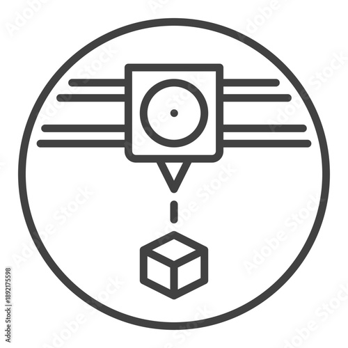 Cube 3D Printing vector Additive Manufacturing round icon or sign in thin line style