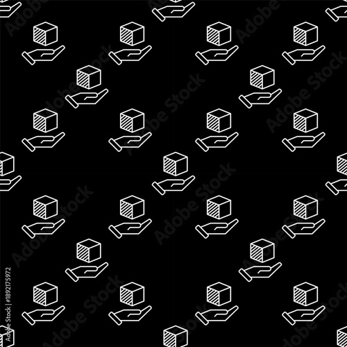 Hand with Cube vector Additive Manufacturing seamless pattern in thin line style