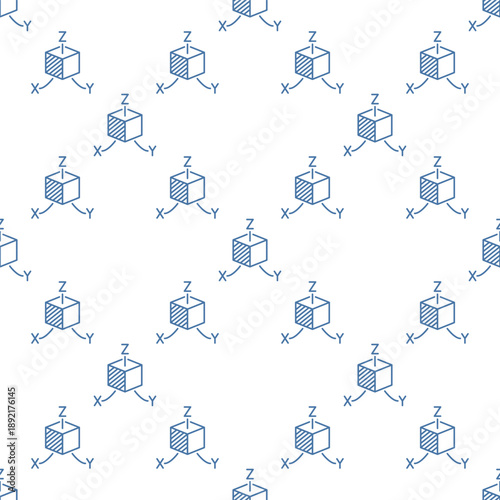 XYZ Cube vector Additive Manufacturing Technology seamless pattern in outline style
