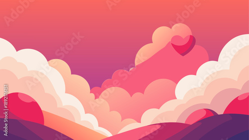 Romantic heart-shaped clouds in sunset sky