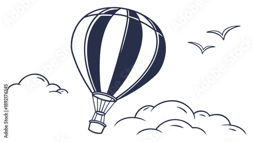Hot Air Balloon Flying in Sky Hand Drawn Illustration