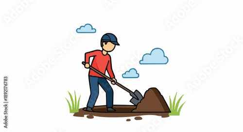 Man digging hole with shovel illustration.
