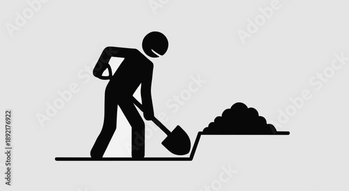 Man digging with shovel icon silhouette.