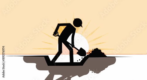 Man digging a hole with a shovel illustration.