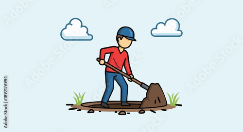 Man digging a hole with a shovel outdoors.