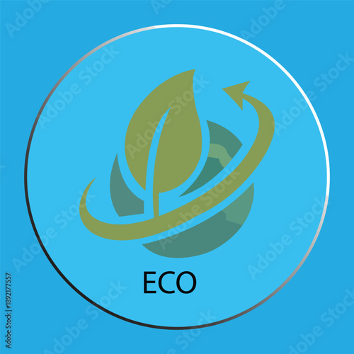 Eco-Friendly Concept Icon featuring a Leaf and Recycle Arrow around the World"