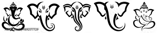 Set of ganesha inspired elephant head line icons