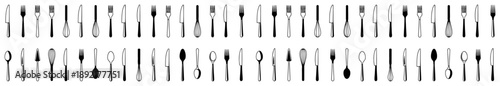 Hand drawn cutlery border pattern in black ink