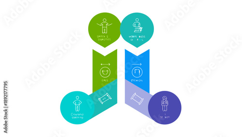 Flat minimalist infographic illustrating a daily fitness routine with icons and color coded sections for morning and evening workouts with healthy