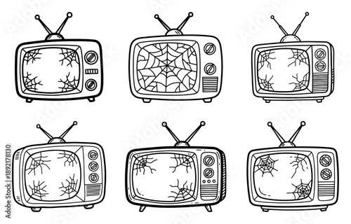 Retro television set with spider web screens
