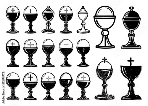Catholic communion chalice and ciborium icon set
