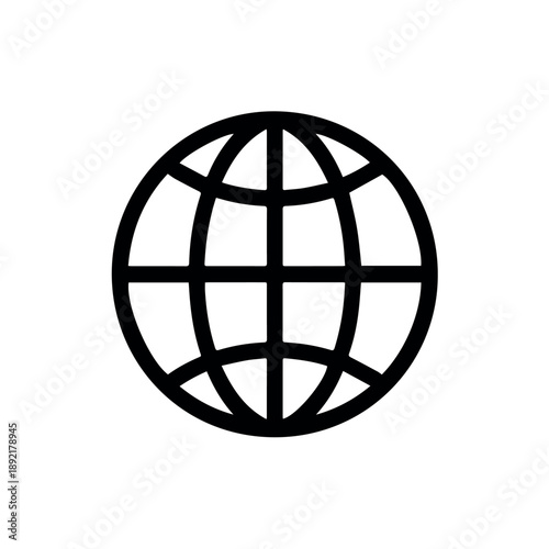 Vector A clean and modern outline globe icon featuring clear latitude and longitude lines, symbolizing global connectivity, internet, or worldwide reach.