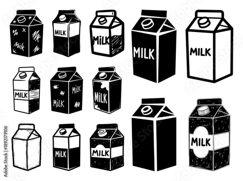Hand drawn milk carton packaging icons set
