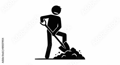 Man digging with shovel silhouette icon.