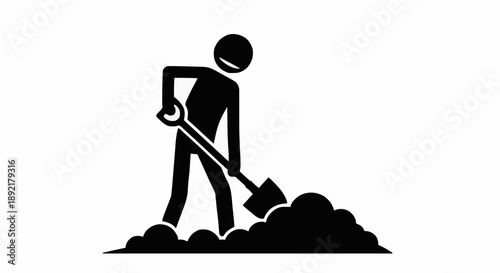 Man digging with shovel icon symbol.