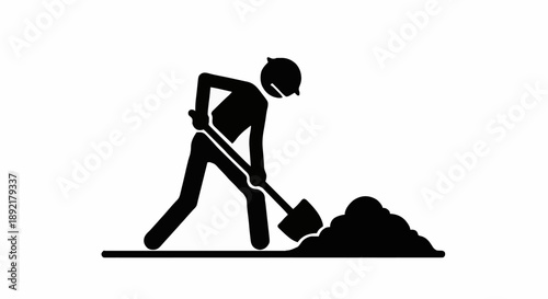 Man digging with shovel icon symbol.