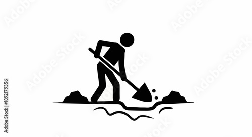 Man digging with shovel icon symbol illustration.