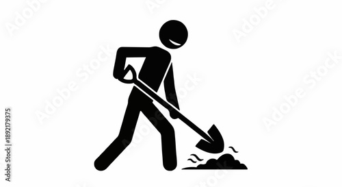 Man digging with shovel icon symbol.