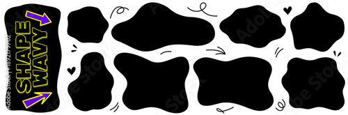 Trendy shape frame with organic rectangle form, wavy doodle texture and square accents, clean abstract design with organic shape and gentle wavy motion.