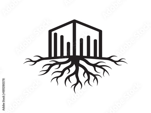 Modern building with root system illustration