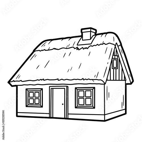 Charming Thatched Roof Cottage Illustration - Rural Home Design