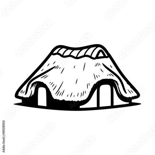 Hand drawn thatched roof hut illustration