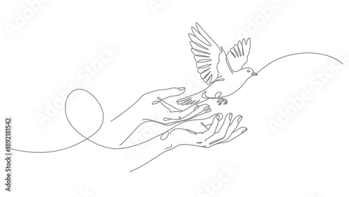 Dove Flying From Open Hands Symbolizing Freedom and Hope.