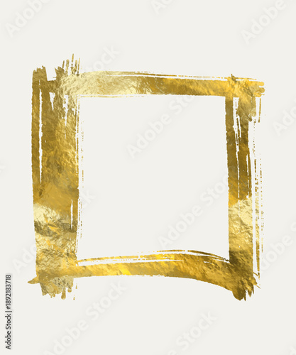 Textured gold brush stroke frame on light background, designed as an elegant abstract vector banner with copy space for modern layouts.