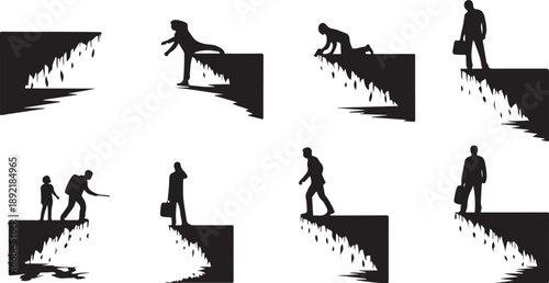 Silhouettes of people climbing up and down stairs illustration