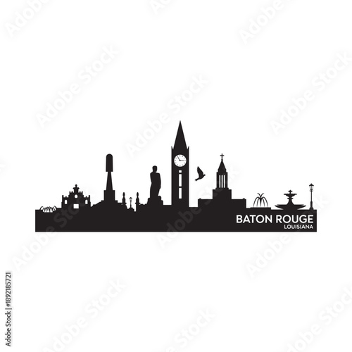 Silhouette of baton rouge skyline with prominent landmarks and city name