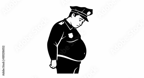 Overweight Police Officer Sad Silhouette.