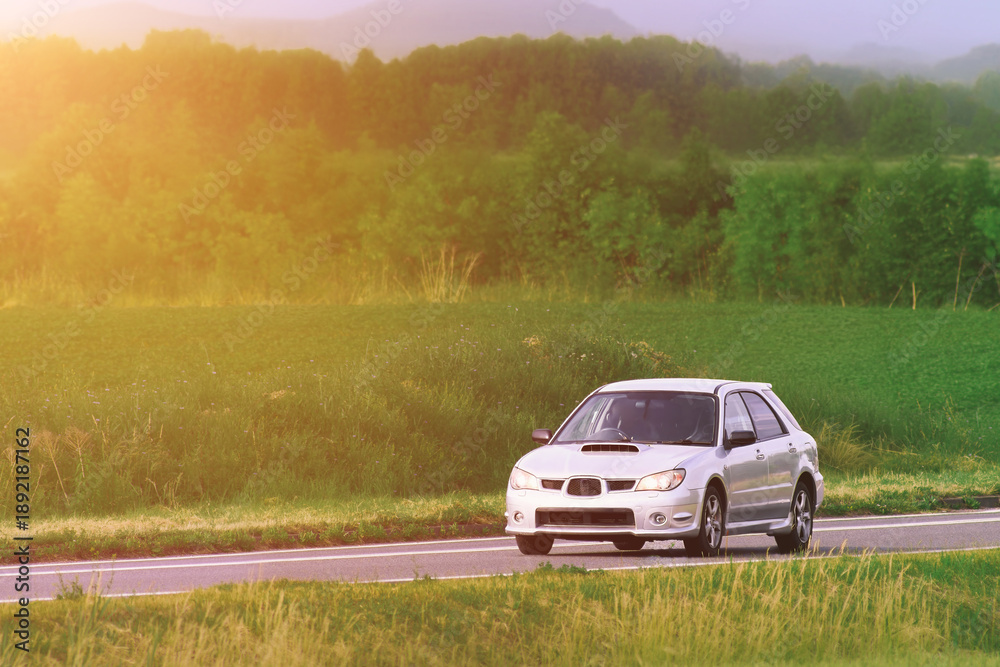 Fototapeta premium Front view hatchback with stylish tuning details