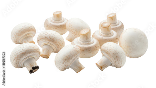 White Button Mushrooms On Clean Surface.