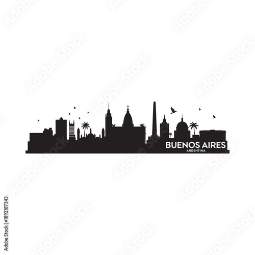 Silhouetted skyline of buenos aires argentina with text below