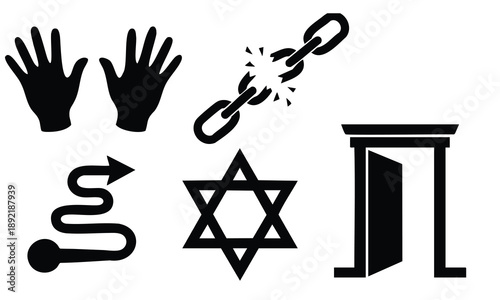 Jewish passover silhouette elements with freedom and liberty symbols