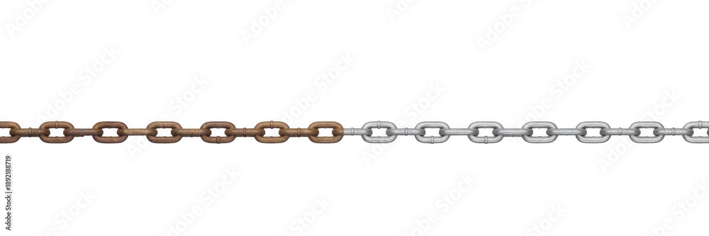 Fototapeta premium Metal chain with brown and silver links on a solid background isolated on a transparent background