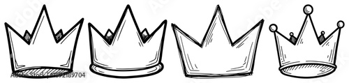 Hand drawn royal crown sketch collection in vintage ink style